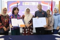 Wakil Bupati (Wabup) Tangerang, Intan Nurul Hikmah saat menghadiri penandatanganan Nota Kesepahaman (MoU) antara Universitas Matana dan Komite Olahraga Nasional Indonesia (KONI) Kabupaten Tangerang. Foto: ist